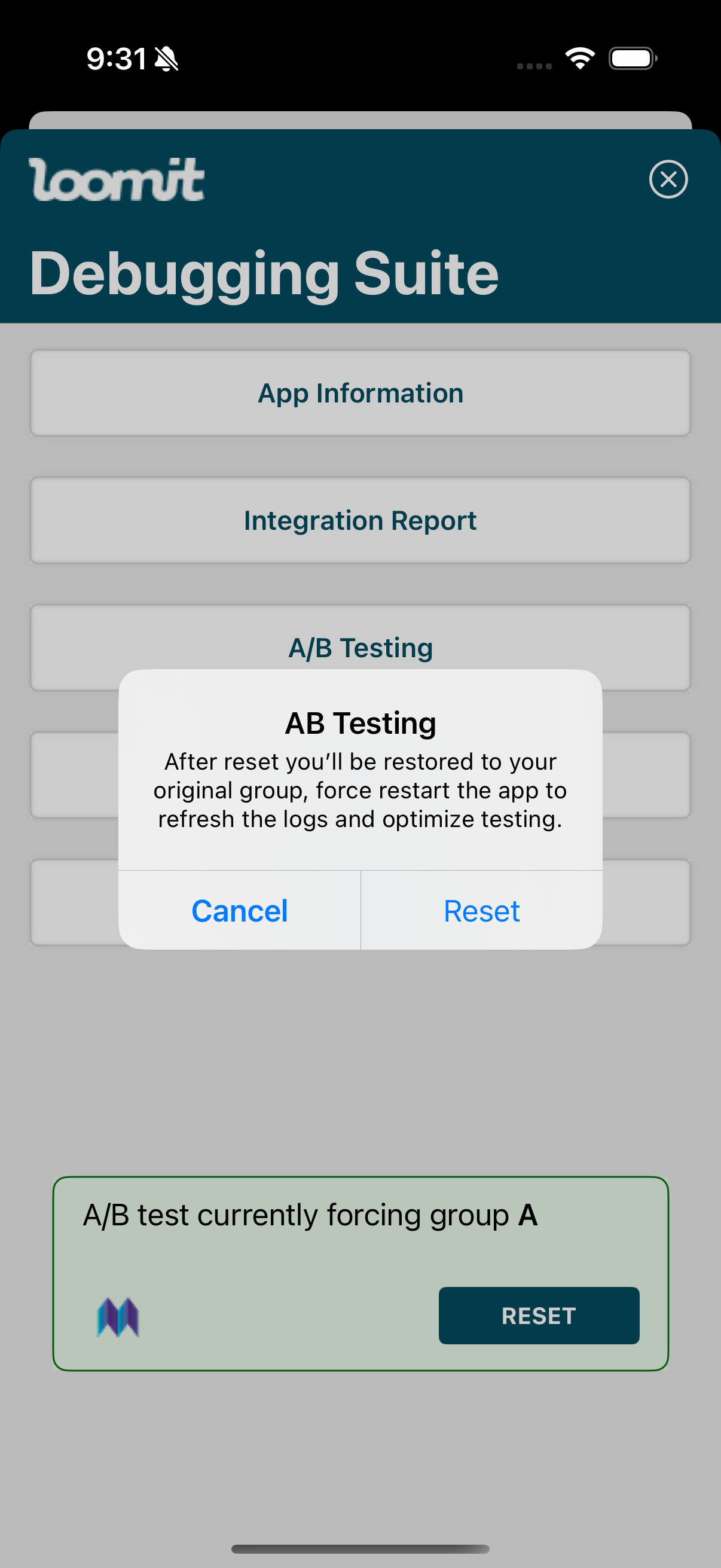 Reset A/B Test from main